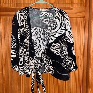 Black & White Christian Siriano Printed Tie-Front Blouse